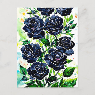 Carte Postale Fleurs Roses noires Goth Art peinture aquarelle