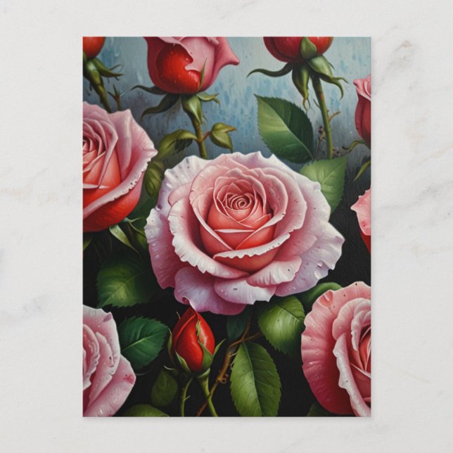 Carte Postale Fleurs roses Peinture à l'huile (Devant)