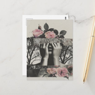 Carte Postale Fleurs Roses Roses Vintage Femme Abstrait Collage