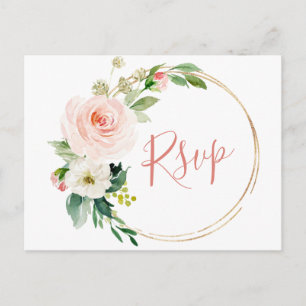 Carte Postale Fleurs Roses Rouges Verdure Mariage Floral RSVP
