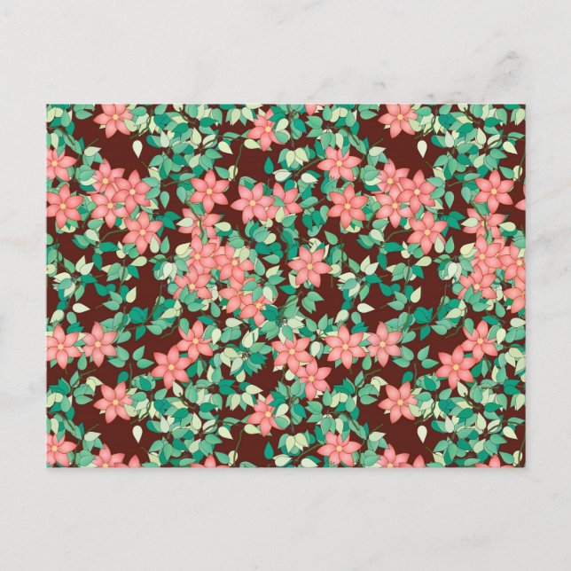 Carte Postale Fleurs roses sur fond chocolat (Devant)