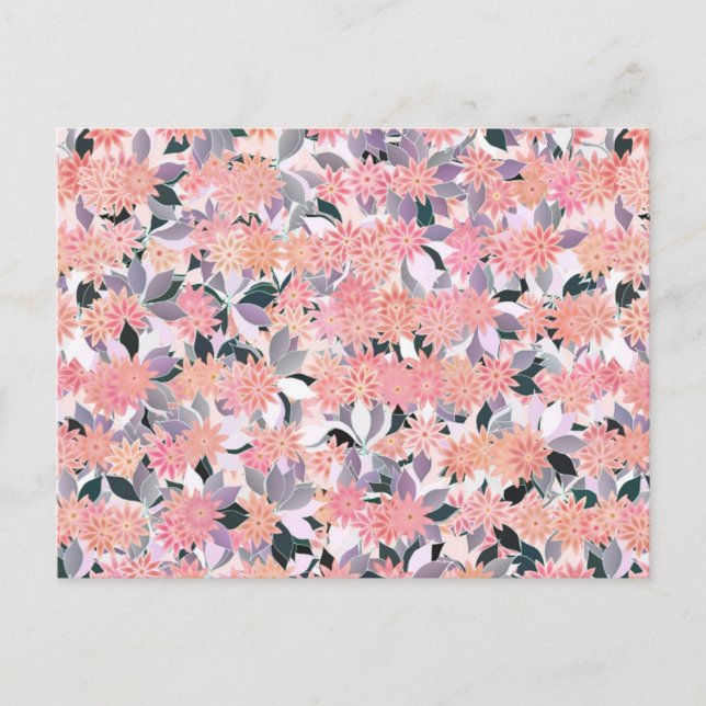 Carte Postale Fleurs roses sur fond de feuilles argentées (Devant)