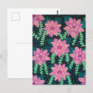 Carte Postale Fleurs roses sur noir