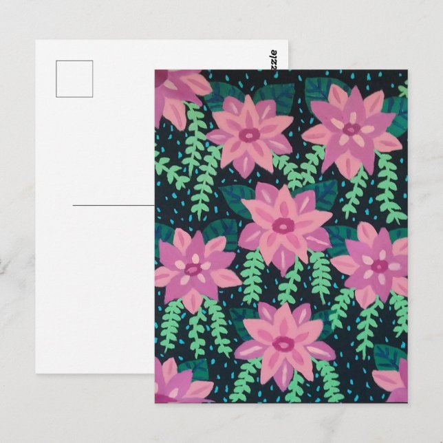 Carte Postale Fleurs roses sur noir (Devant / Derrière)