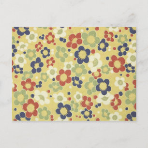 Carte Postale Fleurs rouges, blanches, bleues et vertes Jaunes