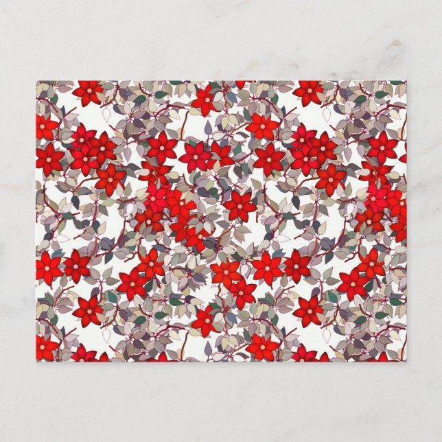 Carte Postale Fleurs rouges et feuilles gris argent (Devant)