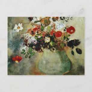Carte Postale Fleurs rouges, fleurs Odilon Redon