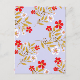 Carte Postale Fleurs rouges jolies de style vintage sur motif bl