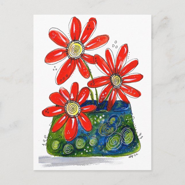 Carte Postale Fleurs rouges lunaires (Devant)