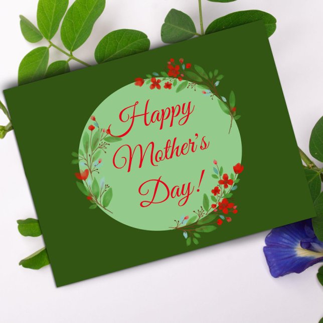 Carte Postale Fleurs rouges motifs de la fête des mères aquarell (Créateur téléchargé)