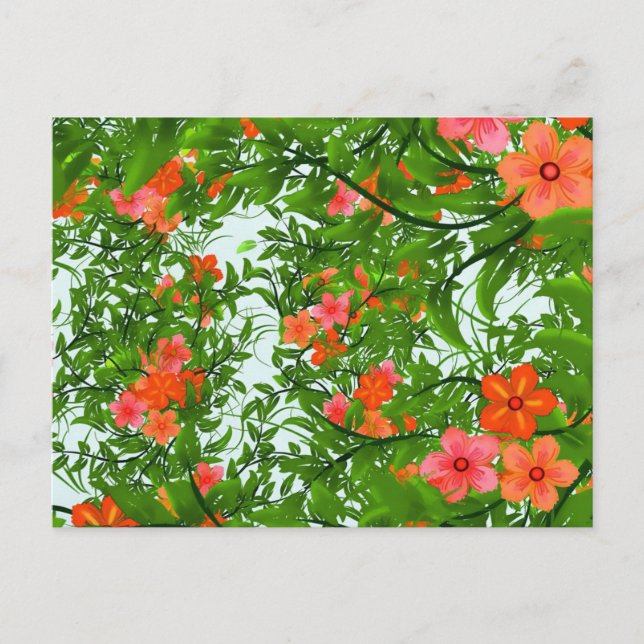 Carte Postale Fleurs rouges sur vert (Devant)