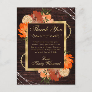 Carte Postale Fleurs rustiques orange brûlé d'automne Douze ans