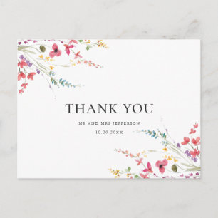 Carte Postale Fleurs sauvages aquarelle élégante remerciement fl