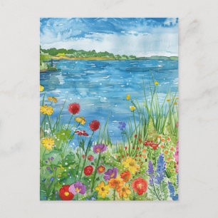 Carte Postale Fleurs sauvages au bord d'un lac