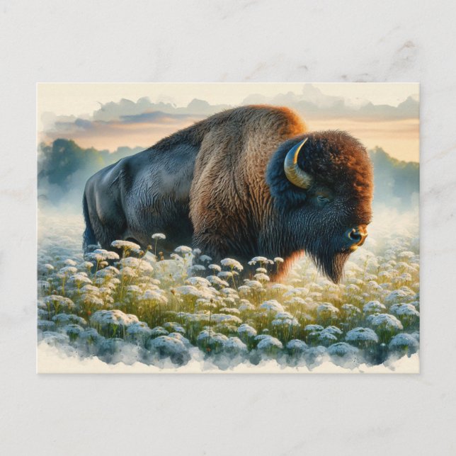 Carte Postale Fleurs sauvages blancs de bison aquarelle (Devant)