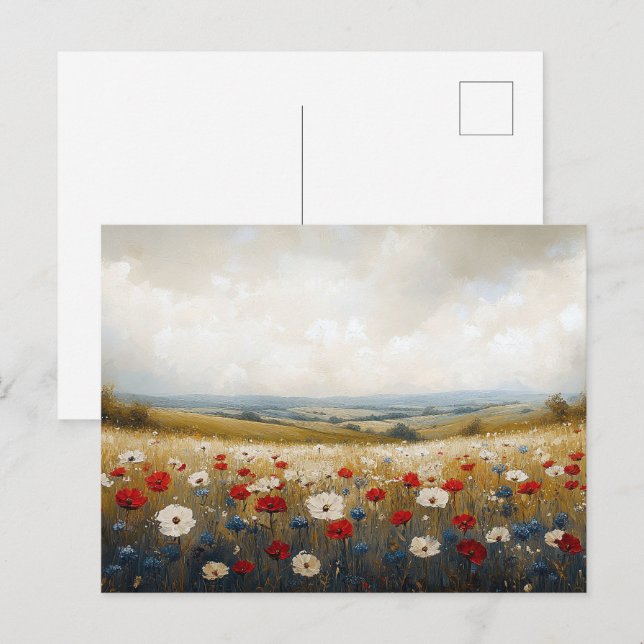 Carte Postale Fleurs sauvages blancs et bleus rouges (Devant / Derrière)