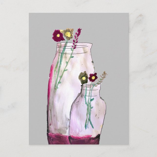 Carte Postale Fleurs sauvages d'aquarelle Whimsical en vase (Devant)