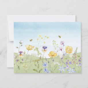 Carte Postale Fleurs sauvages d'été à l'aquarelle, abeilles à mi