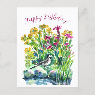 Carte Postale Fleurs sauvages et bergeronnette pied-noir