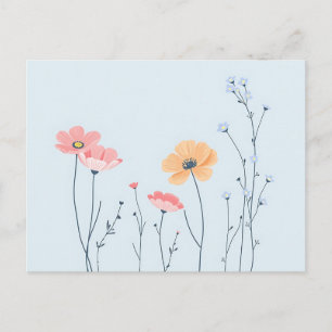 Carte Postale Fleurs sauvages minimaux d'art sur Pastel Blue