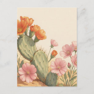 Carte Postale Fleurs sauvages orange rose de cactus du désert