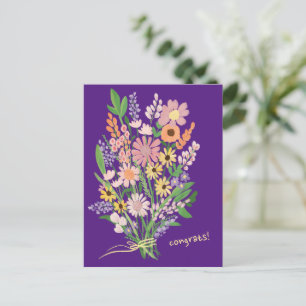 Carte Postale Fleurs sauvages Peintes à la main Gouache colorée 