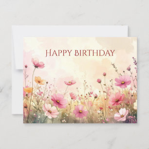 Carte Postale Fleurs sauvages roses et crème Joyeux Anniversaire