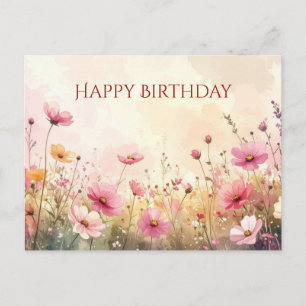 Carte Postale Fleurs sauvages roses et crème Joyeux Anniversaire