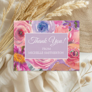Carte Postale Fleurs sauvages roses violettes Merci