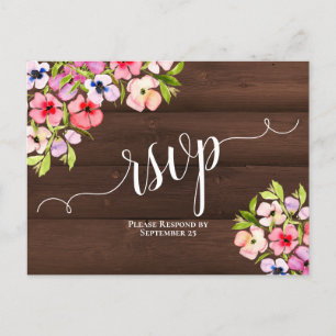Carte Postale Fleurs sauvages rustiques sur le mariage en bois d