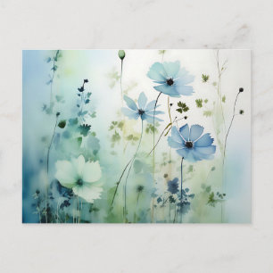 Carte Postale Fleurs sauvages sur un aquarelle bleu doux