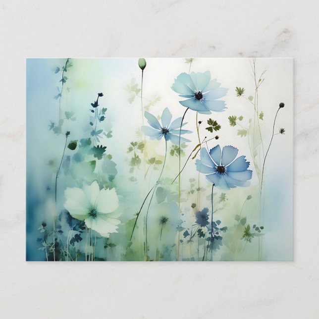 Carte Postale Fleurs sauvages sur un aquarelle bleu doux (Devant)