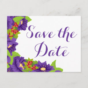 Carte Postale Fleurs Save the Date Mariage Fiançailles Violet