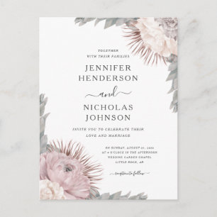 Carte Postale Fleurs séchées Boho Invitation de mariage rose pou