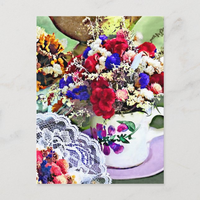 Carte Postale Fleurs séchées dans les tasses (Devant)