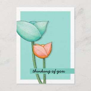 Carte postale Fleurs simples sarcelle orange