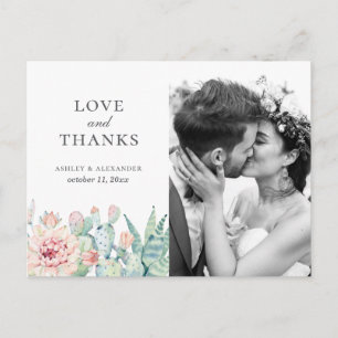 Carte Postale Fleurs succulentes. Cactus floral mariage merci