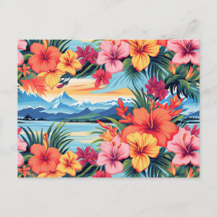 Carte Postale Fleurs tropicales colorées et paysage