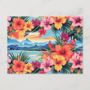 Carte Postale Fleurs tropicales colorées & Paysage