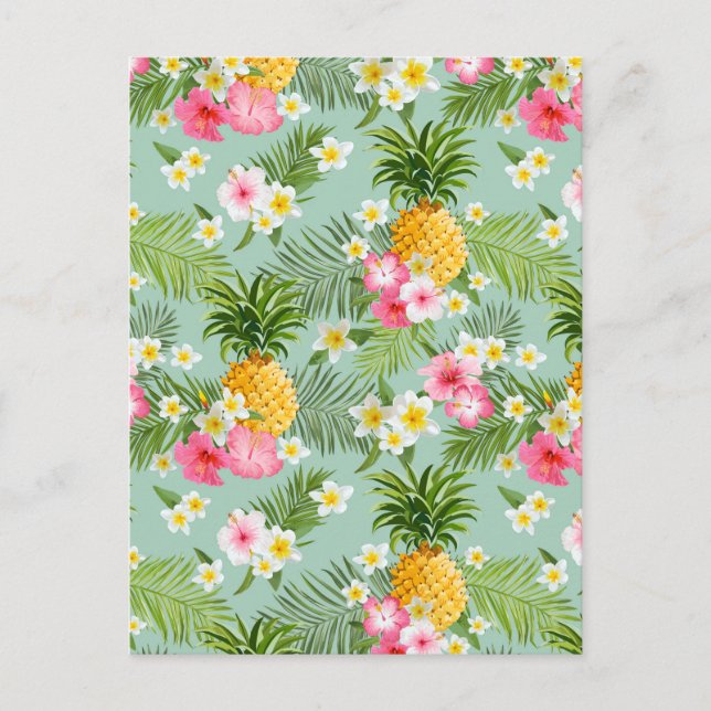 Carte Postale Fleurs tropicales et ananas (Devant)