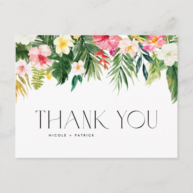 Carte Postale Fleurs tropicales et Merci Mariage verdoyant (Devant)