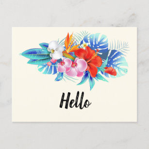 Carte Postale Fleurs tropicales exotiques - Rose et Turquoise Bo