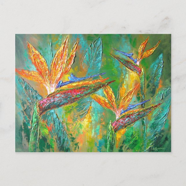 Carte Postale Fleurs Tropicales Oiseaux De Peinture Paradisiaque (Devant)