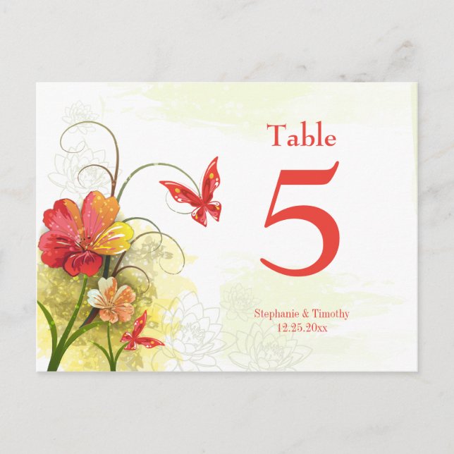 Carte Postale Fleurs vert rouge + mariage papillon (Devant)
