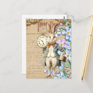 Carte Postale Fleurs vintage et collage de lapin blanc