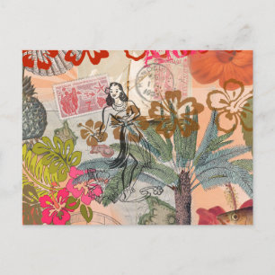 Carte Postale Fleurs Vintage Hula Colorées Hawaïen Tropical