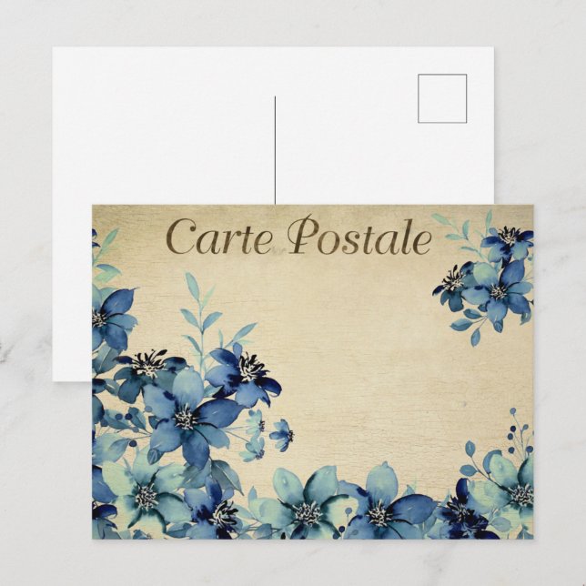 Carte Postale Fleurs Vintages bleues (Devant / Derrière)