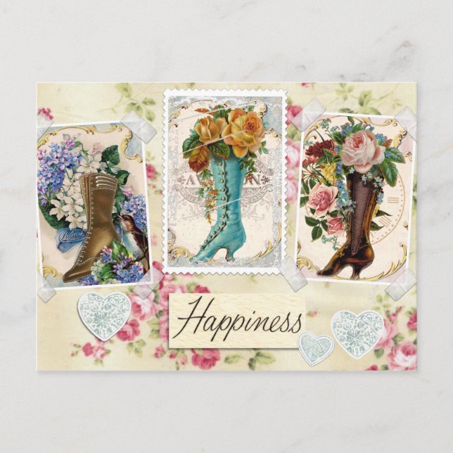 Carte Postale Fleurs vintages en Bottes (Devant)