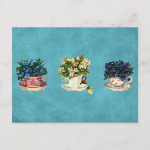 Carte Postale Fleurs vintages en tasses