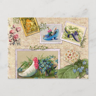 Carte Postale Fleurs vintages et jolies chaussures de mode Colla